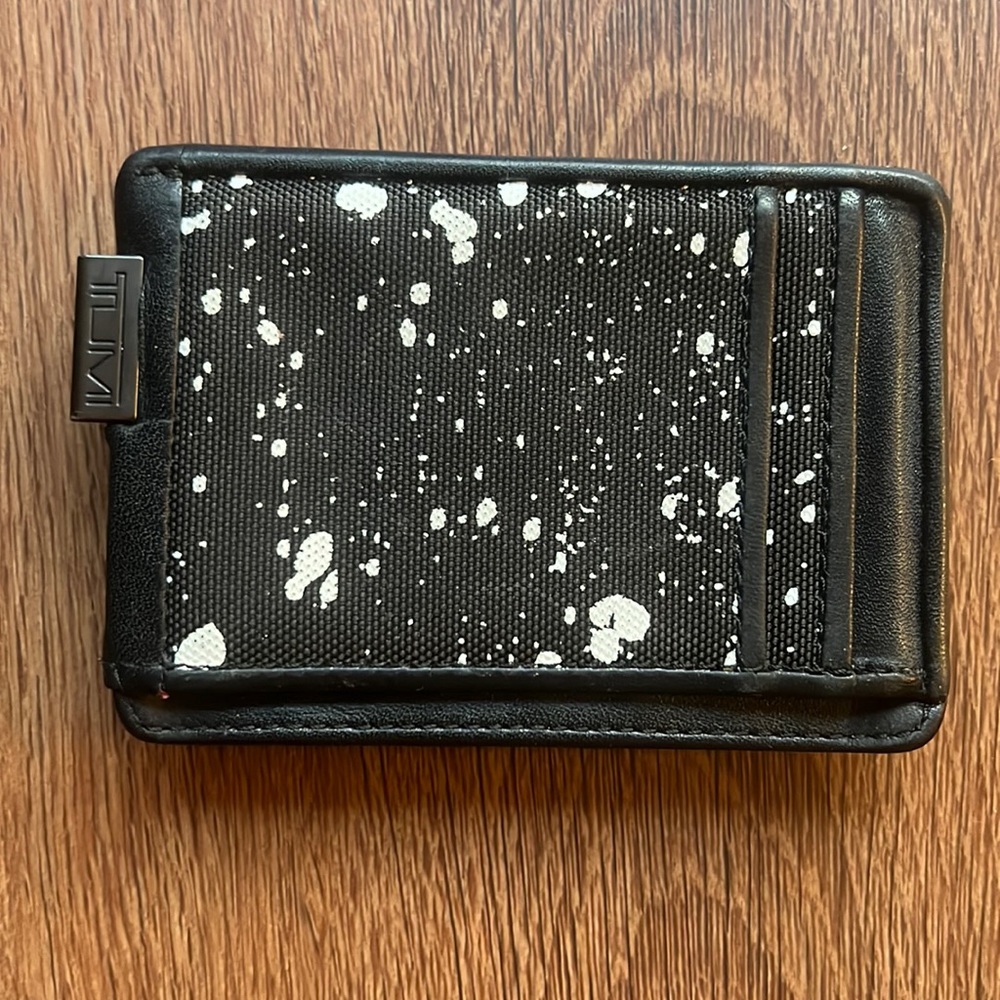 Tumi B&W Splatter Card Holder with Money Clip